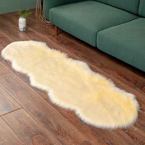 Tapis Moelleux Doux En Fausse Fourrure,Pour Fauteuils Modernes,Décoration Pour Salon,Coiffeuse,Tatami,Chambre À Coucher,Longs Cheveux - Type 2757-Light Yellow-2.0p Shape 70x180cm