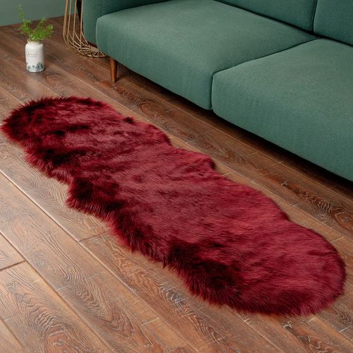 Tapis Moelleux Doux En Fausse Fourrure,Pour Fauteuils Modernes,Décoration Pour Salon,Coiffeuse,Tatami,Chambre À Coucher,Longs Cheveux - Type 2757-Red Wine-2.0p Shape 80x220cm