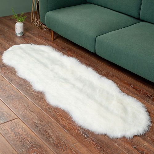 Tapis Moelleux Doux En Fausse Fourrure,Pour Fauteuils Modernes,Décoration Pour Salon,Coiffeuse,Tatami,Chambre À Coucher,Longs Cheveux - Type 2757-White-2.0p Shape 70x200cm