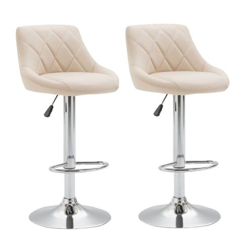 2x Tabourets De Bar En Synthétique Crème Pivotant Avec Repose-Pieds Tdb10079