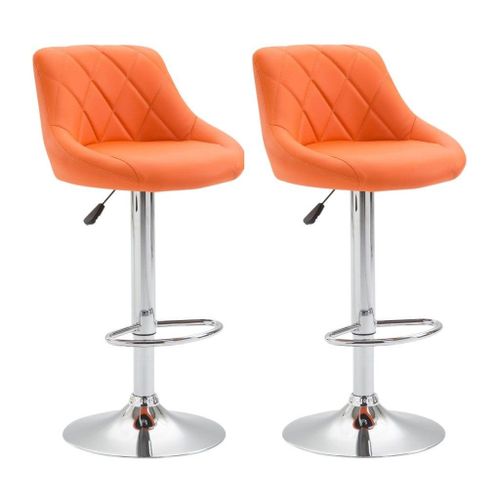 2x Tabourets De Bar En Synthétique Orange Pivotant Avec Repose-Pieds Tdb10083