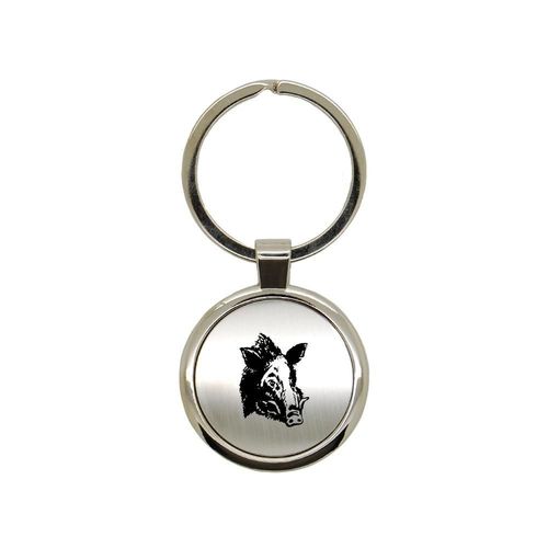 Porte clé en métal alu brossé gravure laser Sanglier 03