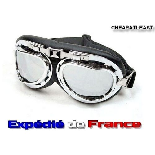 Lunettes Moto Rétro / Vintage - Style Aviateur - Verre Résine Teinté, Effet Miroir Irisé -