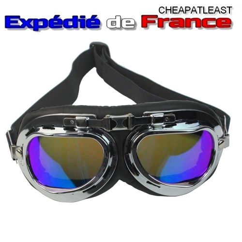 Lunettes Moto / Scooter Rétro / Vintage - Style Aviateur - Verre Résine Teinté À  Effet Miroir / Chrome -
