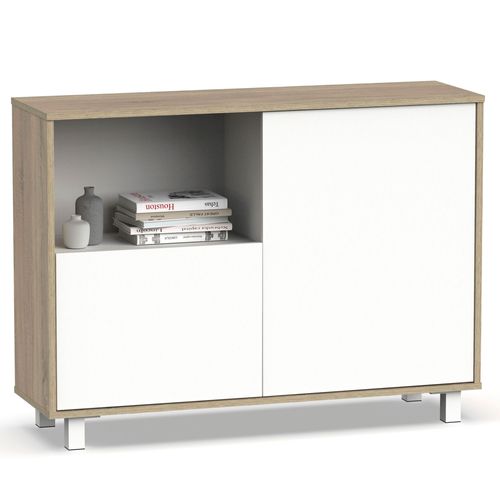 Buffet Salle A Manger, Meuble De Rangement, 2 Portes, 1 Étagère 82,5x112x33 Cm, , Blanc/Bois, Briebe, Nova