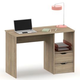 Bureau, Table Informatique, 76x115x50cm, 2 Tiroirs, Poste De Travail, Chambre, , Bois, Briebe, Prakt