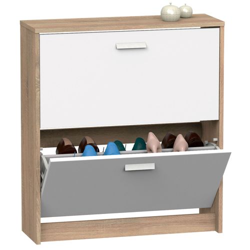 Briebe Meuble À Chaussures Entrée, Meuble Rangement En Bois 2 Portes, 82x74x25cm, , Blanc/Bois, Briebe, Nova