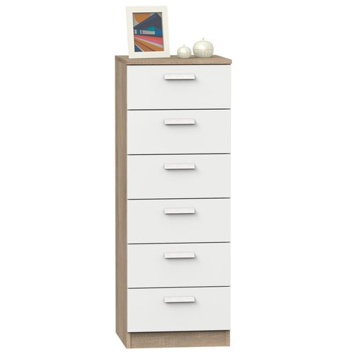 Commode Chambre, Chiffonnier Meuble De Rangement Avec 6 Tiroirs, 110x40x40 Cm, , Blanc, Briebe, Nova
