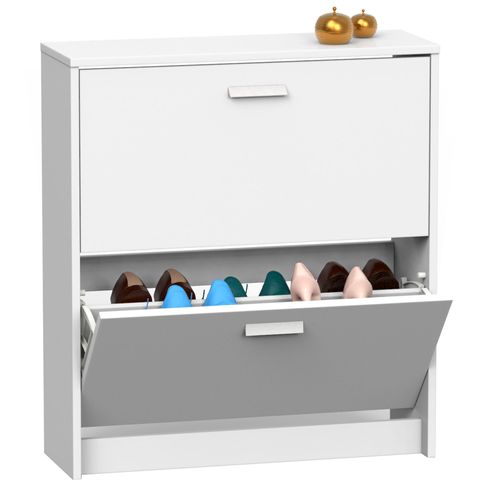 Briebe Meuble À Chaussures Entrée, Meuble Rangement En Bois 2 Portes, 82x74x25cm, , Blanc, Briebe, Nova
