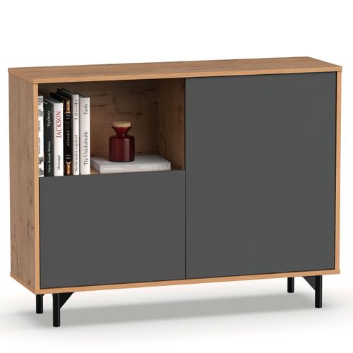 Buffet Salle A Manger, Meuble De Rangement, 2 Portes, 1 Étagère 86x112x33 Cm, , Gris/Bois, Briebe, Fokus