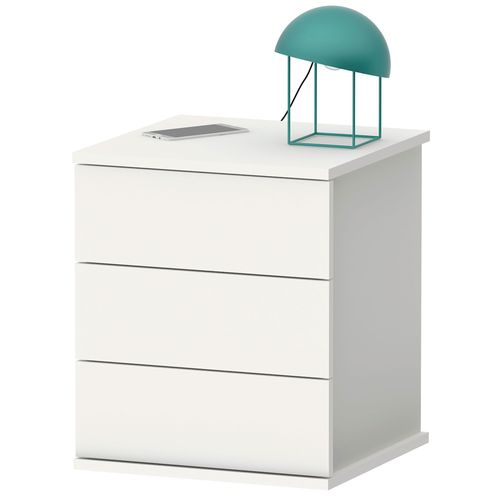 Table De Chevet 3 Tiroirs, Table De Lit 48,5x41x40cm (Haute X Large X Profond), , Blanc, Briebe, Serenade