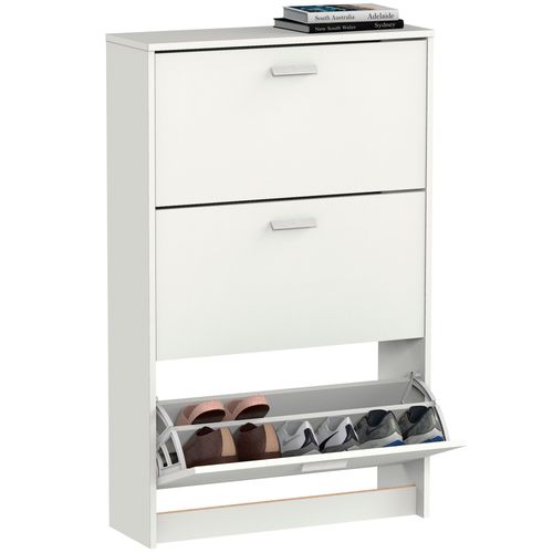 Briebe Meuble À Chaussures Entrée, Meuble Rangement En Bois 3 Portes 119,5x74x25, , Blanc, Briebe, Nova