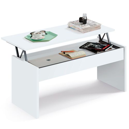 Table Basse Salon Relevable, Petite Table En Bois Pour Canapé, 47/58x100x50cm, , Blanc, Briebe, Opal
