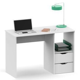 Bureau, Table Informatique, 76x115x50cm, 2 Tiroirs, Poste De Travail, Chambre, , Blanc, Briebe, Prakt