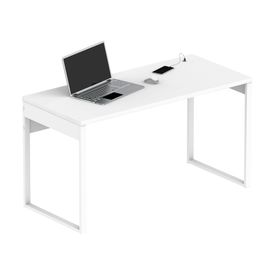 Bureau, Table Informatique Bureau, Pieds En Métal 76x135x60cm, Usb Intégré, , Blanc, Briebe, Smuk