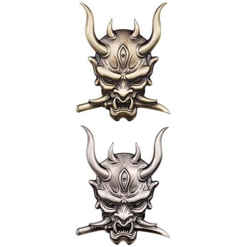 Pack-2 Ghost Fangs Samurai Devil Metal Skull Car Sticker Label Decal