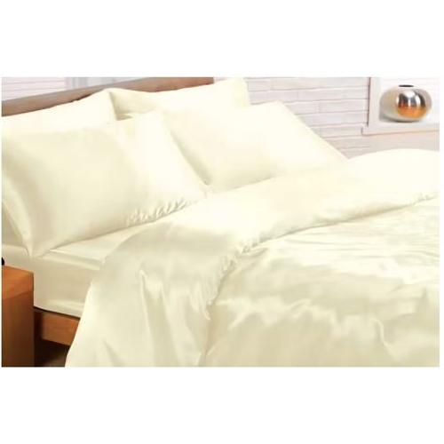 Drap Satin De Polyester, King Size 240, Beige Crème, Neuf