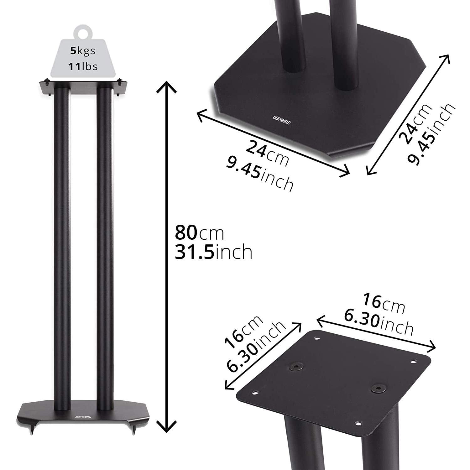 Paire De Pieds D'enceintes Ajustables Pour Sonos One, One SL, Play:1, Play:3 - Hauteur Réglable Jusqu'à 40 Cm - Aluminium Noir - Gestion De Câbles