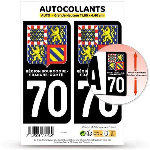 8. Fond Noir : 11 X 4,6 Cm (Grande Hauteur) - 2 Stickers Département 70 Haute-Saône - Bourgogne-Franche-Comté Ii En Version : Fond Noir - 11 X 4,6 Cm Grande Hauteur