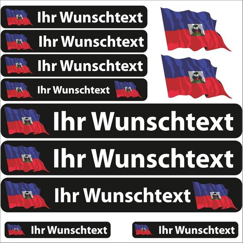 Haïti - Autocollant De Nom - Drapeau Flottant - Haïti - 13 Autocollants Pour Drapeau - Avec Nom & Texte Souhaité - Vélo, Voiture, Moto, Personnalisé