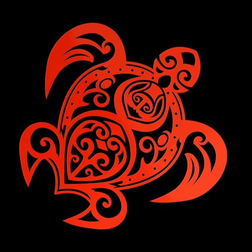 Cm 25 - Rosso Fluo - Autocollant Prespaced Rouge Fluorescent 25cm - Tortue Tribal - Vinyle Adhésif Sticker Mural Sticker Decal Casque Auto Moto Camper