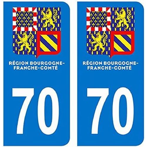 Bleu - Autocollant Stickers Plaque Immatriculation Voiture Département 70 Haute-Saône Logo Bourgogne-Franche-Comté Nouveau Modele