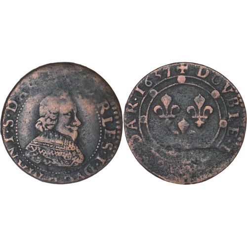 France - Ardennes - Principauté D'arches-Charleville - Charles 1er De Gonzague - Double Tournois - 1637 - R2 - Feos01d10