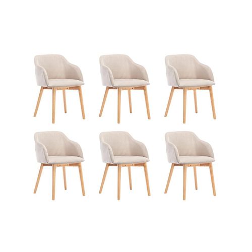 Lot De 6 Chaises Avec Accoudoirs - Tissu Et H?V?A - Beige - Jelisa