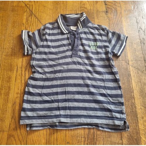 Polo Manche Courte Garçon À Rayure Gris Et Bleu Marine Taille 5ans Tape À L'?Il