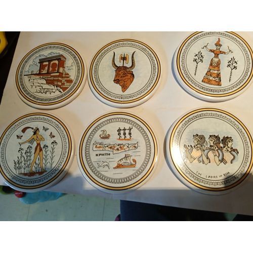 Sous Verres ...Decorhellas Greek Gold Art Glass Cup Holder Coaster Set Of 6 Made In Greece