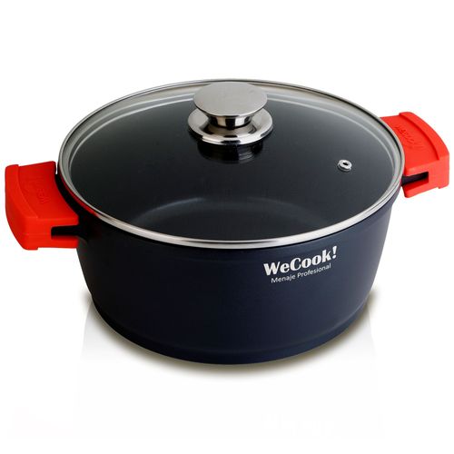 Casserole 32cm, Induction, Couvercle En Verre, Antiadhésive, Fonte D'aluminium, , Noir, Wecook, Ecostone