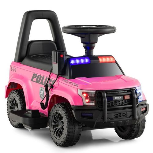 Costway Porteur Pour Enfants Avec Mégaphone & Autocollant De Police, Musique, Stockage Caché, Jouet Educatif Baby Walker, Rose