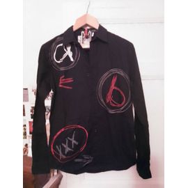 Chemise Noire Motifs Rouges/Gris 36 S Desigual.
