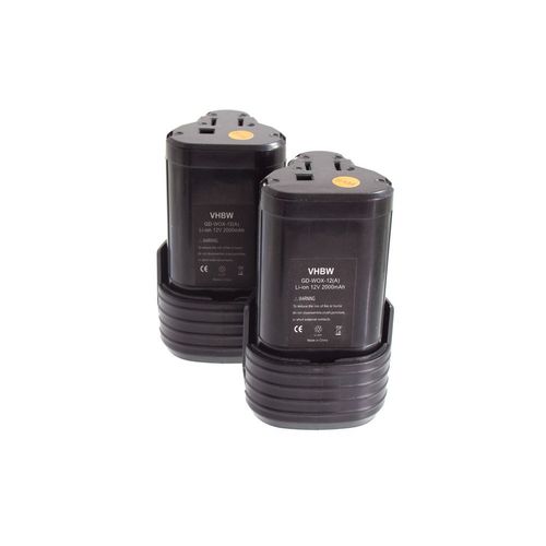 vhbw 2x Batterie compatible avec Worx WU127, W125.5, W125.3, W125.4, WX125, W125.1, W125.M, WU025 Lampe outil électrique (2000 mAh, Li-ion, 12 V)