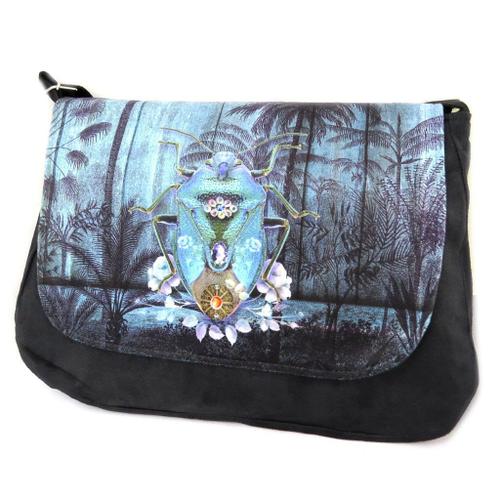 PROMOTION ! Sac besace 'Scarabée Imaginaire' bleu noir - 36x28x7 cm