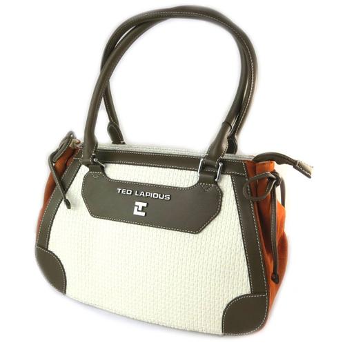 PROMOTION ! Sac 'Ted lapidus' blanc marron orange - 36x23. 5x13 cm