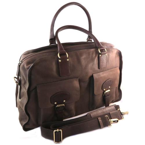 PROMOTION ! Sac de voyage cuir 'Gianni Conti' marron foncé vintage - 50x33x17 cm