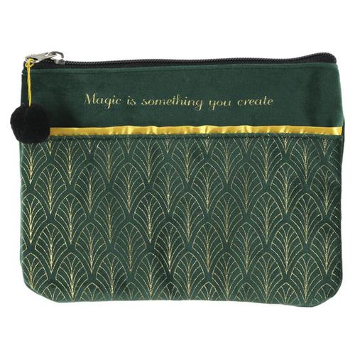 PROMOTION ! Trousse à maquillage velours 'Messages' vert doré (Magic is something you create) - 20x15 cm