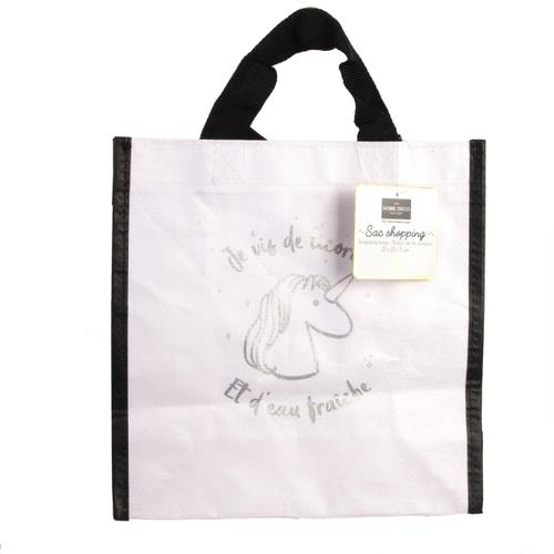 PROMOTION ! Petit sac shopping 'Licorne My Unicorn' blanc argenté (je vis de Licorne et d'eau fraîche) - 22x22x10 cm