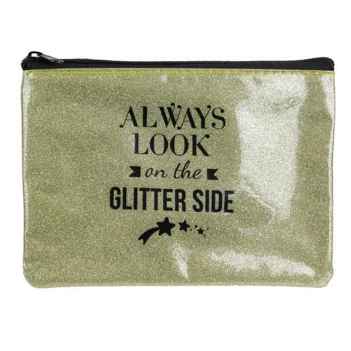 PROMOTION ! Pochette plate 'Messages Paillettes' doré (always look on the glitter side) - 19x12. 8 cm