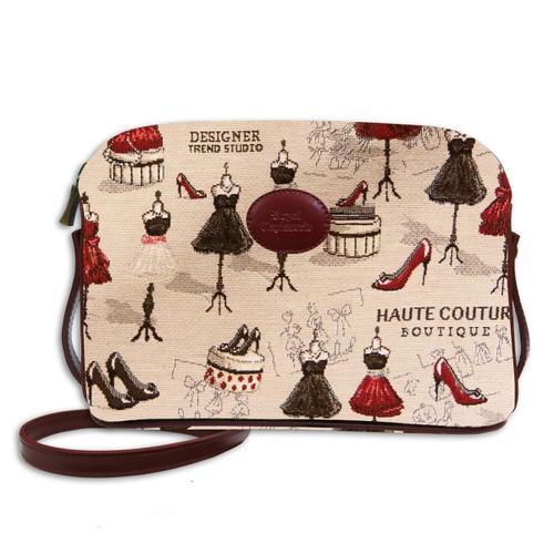 Sac bandoulière artisanal 'Royal Tapisserie' beige rouge (Maison de Couture) - 23x17x6 cm