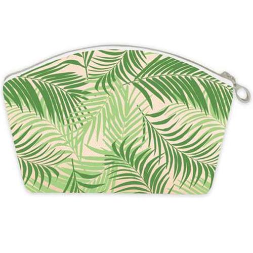 PROMOTION ! Trousse pochette lin 'Tropical' vert beige - 20x16. 5x2 cm