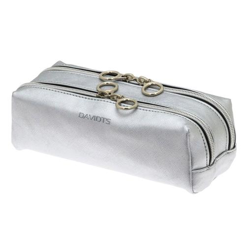 Trousse de maquillage zippée 'Zip'n go' gris argenté (2 compartiments) - 21. 8x8. 5x7 cm