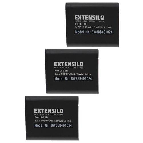 EXTENSILO 3x Batterie compatible avec OM System Tough TG-7 appareil photo (1050mAh, 3,7V, Li-ion)