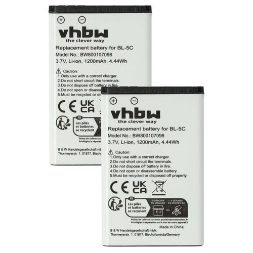 Vhbw 2x Batterie Compatible Avec Jacob Jensen T10 Dect, T80 Dect Téléphone Portable (1200mah, 3,7v, Li-Ion)