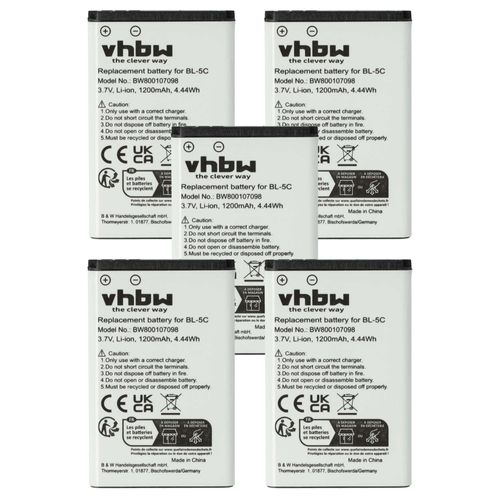 Vhbw 5x Batterie Compatible Avec Jacob Jensen T10 Dect, T80 Dect Téléphone Portable (1200mah, 3,7v, Li-Ion)