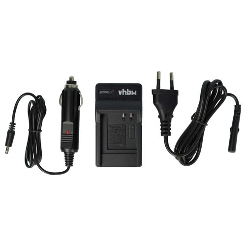 vhbw Chargeur compatible avec Panasonic Lumix DMC-TZ4, DMC-TZ2, DMC-TZ3 caméra caméscope action-cam + câble de voiture + témoin de charge 4,2 V