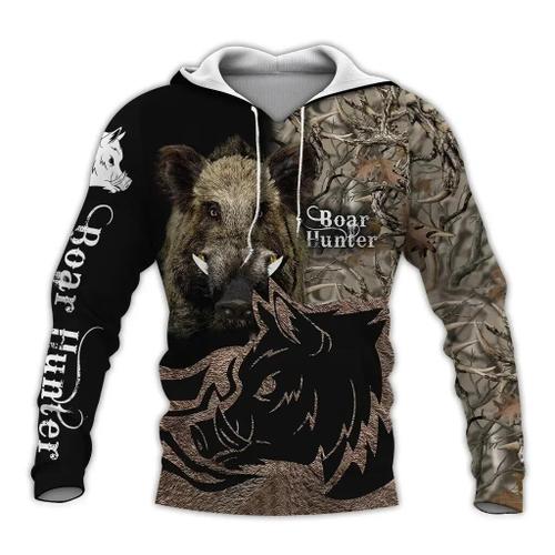 Sweat À Capuche Boar Hunter Pour Homme,Motif De Tatouage Camsolomon,Sweat Harajuku,Pull Imprimé Décontracté,Vêtements Respirants,Chasse Aux Animaux