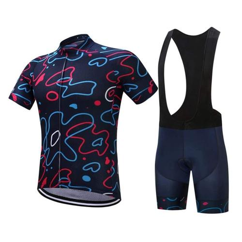 Maillot De Cyclisme Homme Manches Courte Été Vintage + Cuissard À Cycliste Gel Veélo Tenue D Vtt Full Set