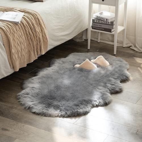 Tapis En Laine De Fourrure Douce Pour Chambre À Coucher,Tapis Moelleux Pour Salon,Coussin De Canapé Et De Chaise,Polymère De Sol De Chevet,Lavable - Type Gray-60x90cm 1pc